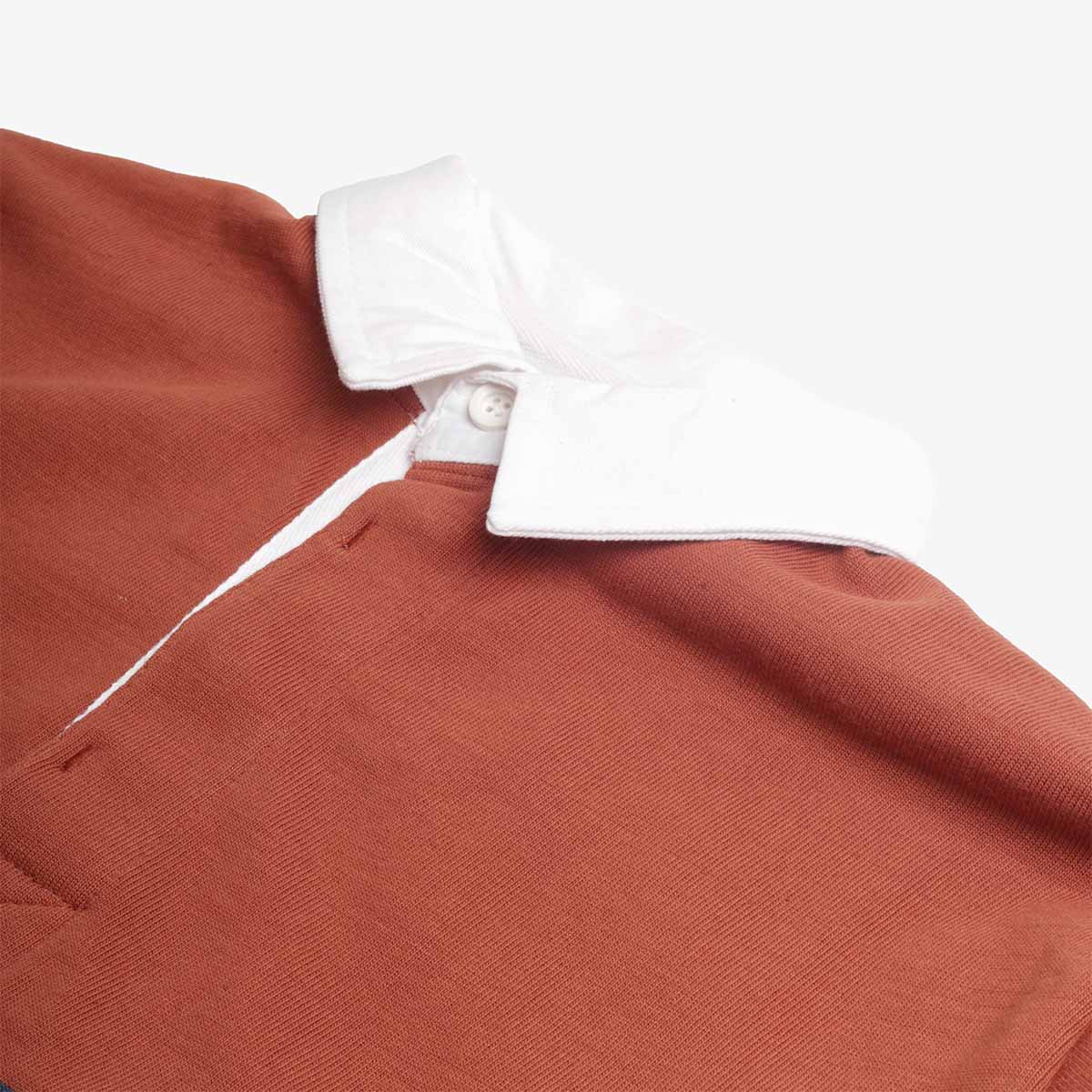 White rugby collar and button placket, Clay Opensider rugby shirt