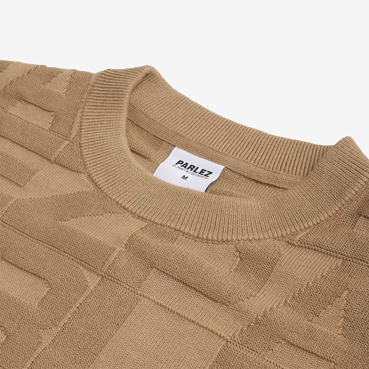 main Parlez Block Crew Knit, Sand, Detail Shot 2