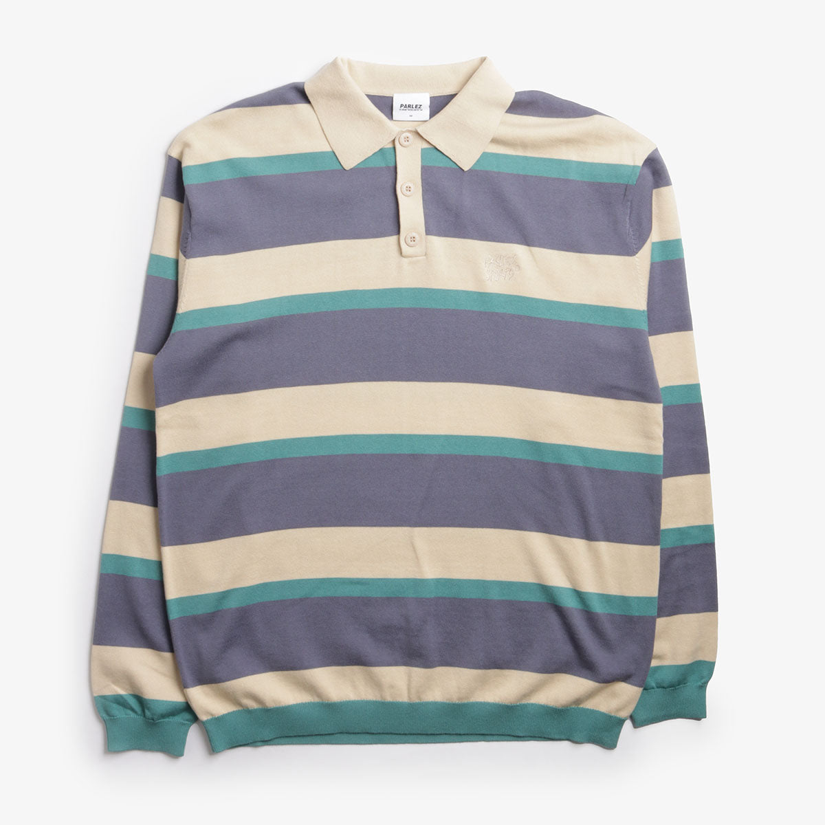 Parlez Pipe Long Sleeve Polo Knit, Purple Haze Stripe, Detail Shot 1