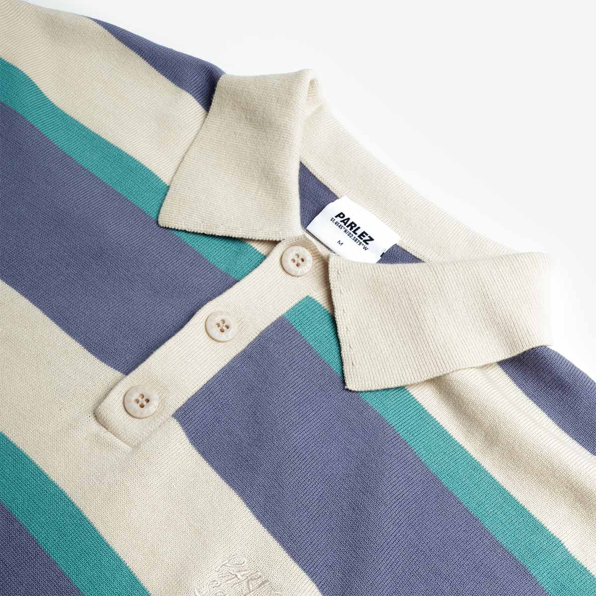 Parlez Pipe Long Sleeve Polo Knit, Purple Haze Stripe, Detail Shot 3