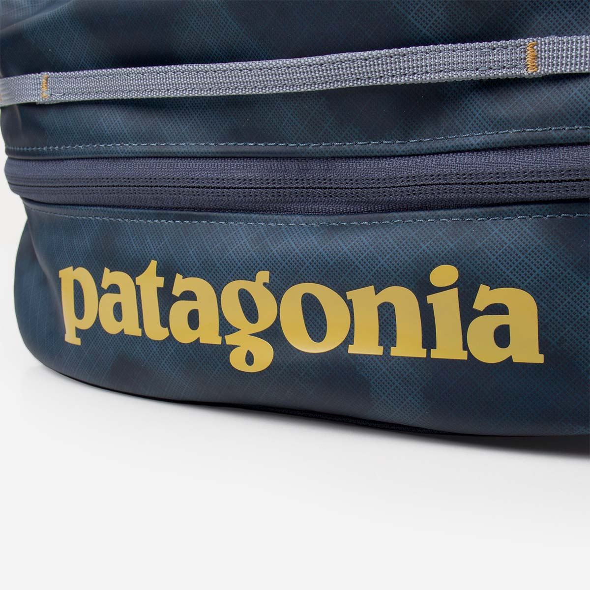 Patagonia logo detail on Blue ripstop packing cube