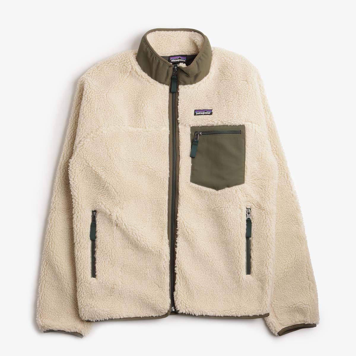 main Patagonia Classic Retro-X Fleece Jacket, Dark Natural w  Basin Green, Detail Shot 1