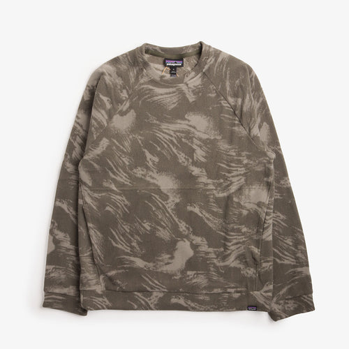 Patagonia Micro D Crewneck Sweatshirt in Basin Green camo, front view
