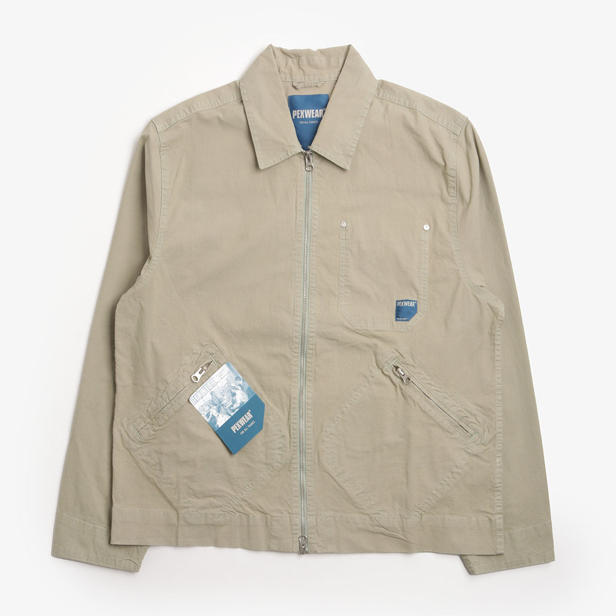 Pexwear Mechanics Jacket in Faun Green Ripstop — front view on white background, Urban Industry