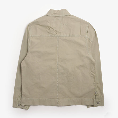 Pexwear Mechanics Jacket in Faun Green Ripstop — back view showing yoke and triple-stitched seams