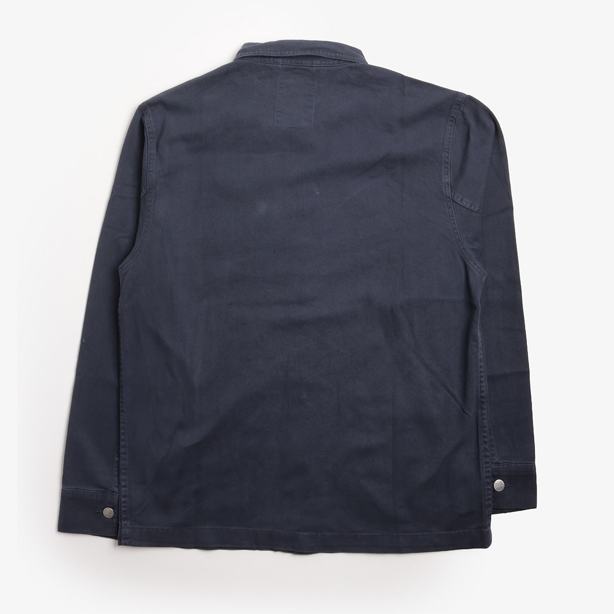 Pexwear Tradesman Jacket in Blue Twill — back view showing yoke and triple-stitched seams