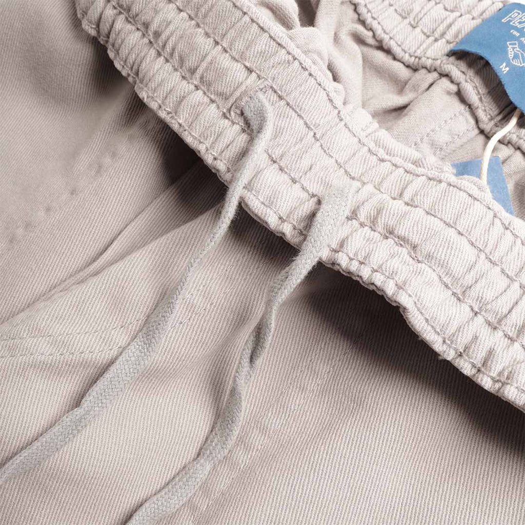Pexwear Chefs Trousers in Light Grey Twill — front pocket and elasticated drawstring waist detail