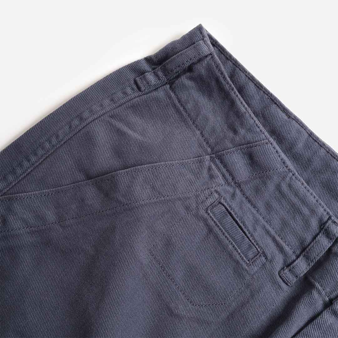 Pexwear Stewards Trousers in Blue Twill — front pocket and elasticated drawstring waist detail