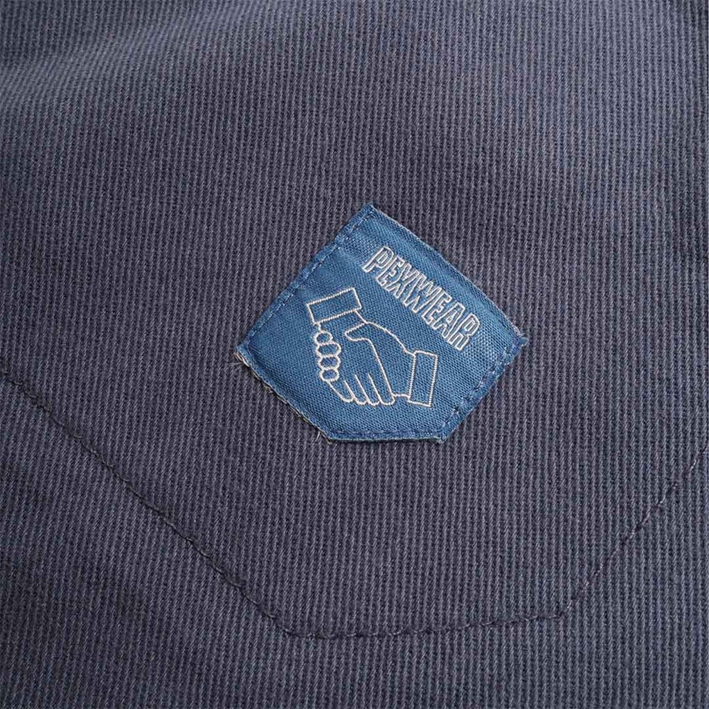 Pexwear Stewards Trousers in Blue Twill — hem and leg detail close-up