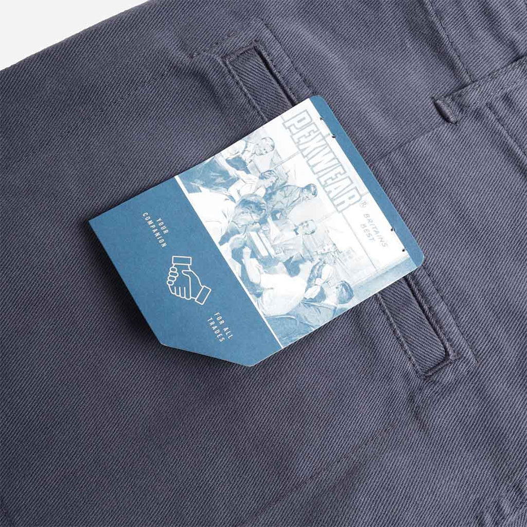 Pexwear Stewards Trousers in Blue Twill — styled on model in a workwear setting, Urban Industry