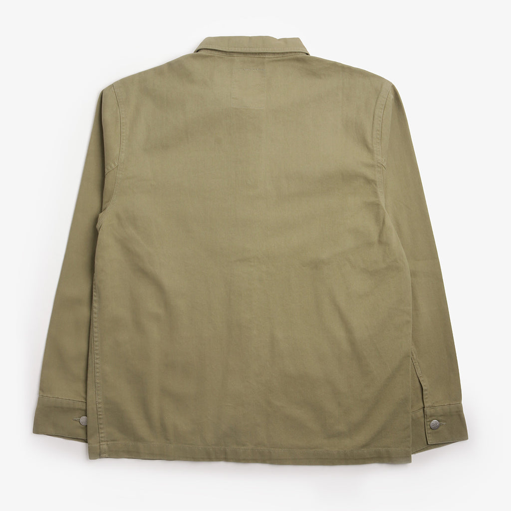Pexwear Tradesman Jacket in Khaki Twill — back view showing yoke and triple-stitched seams