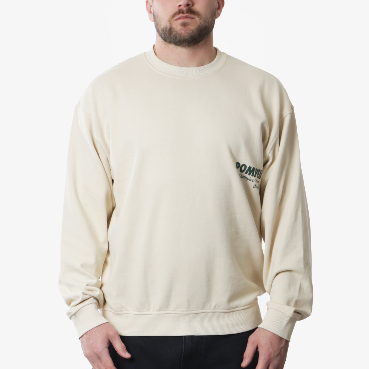 Pompeii Logo Crewneck Sweatshirt, Cream, Detail Shot 1