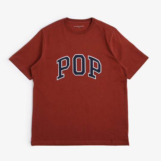Pop Trading Company Arch T-Shirt, Fired Brick Navy, Detail Shot 1