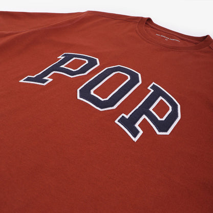 Pop Trading Company Arch T-Shirt, Fired Brick Navy, Detail Shot 2