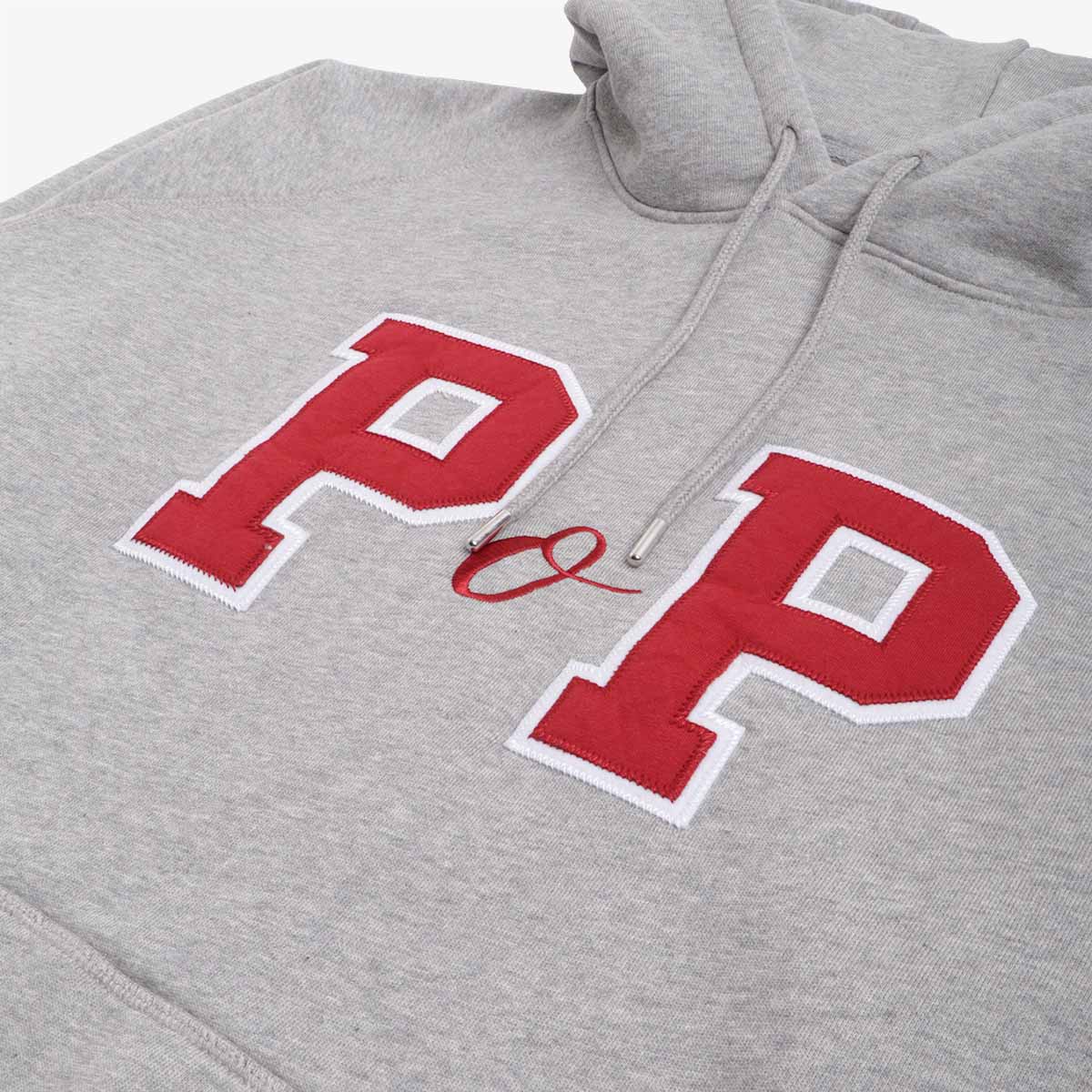 Pop Trading Company College P Hoodie, Grey Heather, Detail Shot 6