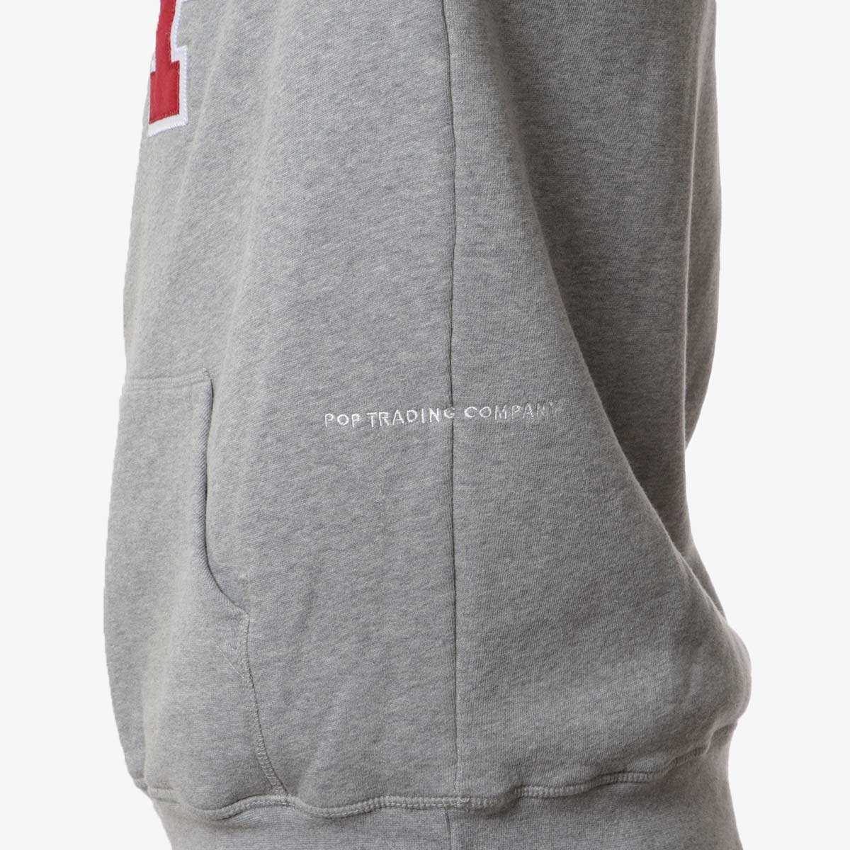Pop Trading Company College P Hoodie, Grey Heather, Detail Shot 3