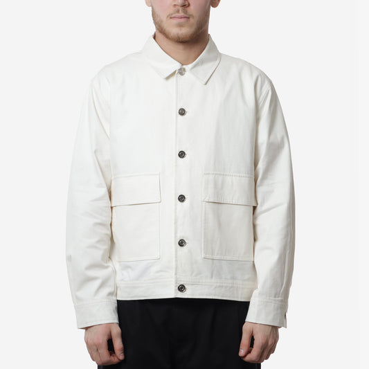 Pop Trading Company Full Buttoned Linen Jacket, Off White, Detail Shot 1