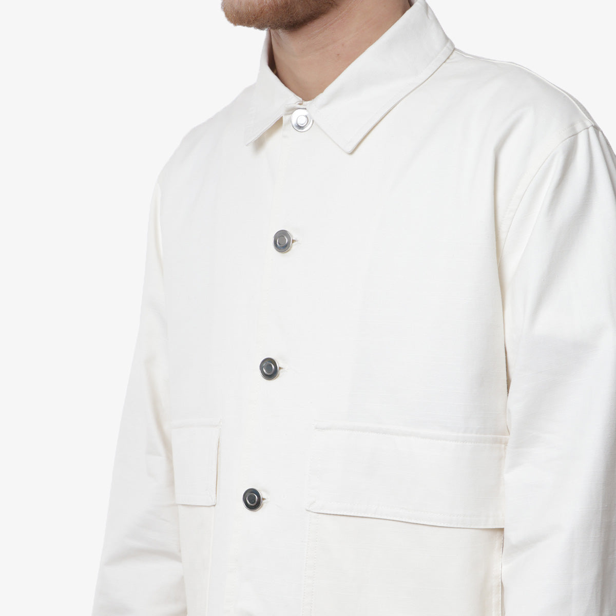 Pop Trading Company Full Buttoned Linen Jacket, Off White, Detail Shot 2