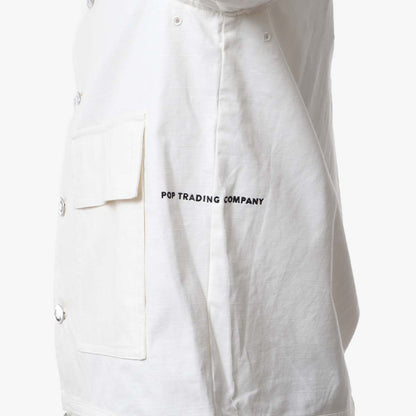 Pop Trading Company Full Buttoned Linen Jacket, Off White, Detail Shot 3