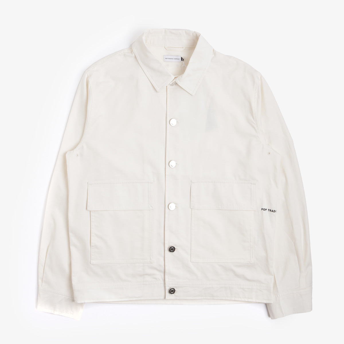 Pop Trading Company Full Buttoned Linen Jacket, Off White, Detail Shot 6