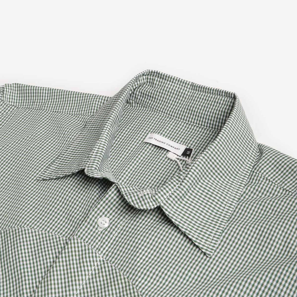 Pop Trading Company Gingham Shirt, Green White, Detail Shot 2