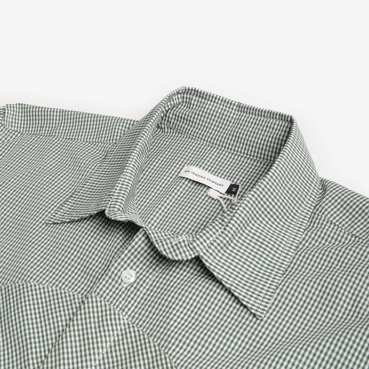 Pop Trading Company Gingham Shirt, Green White, Detail Shot 2