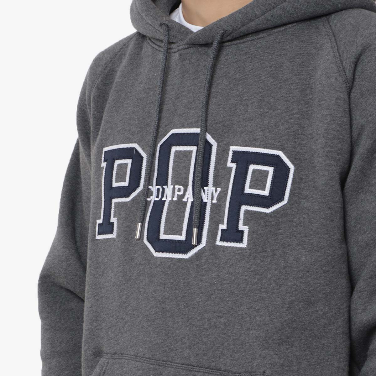 Pop Trading Company Hoodie, Charcoal Heather, Detail Shot 2