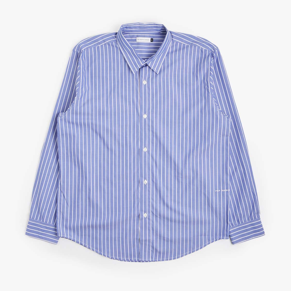 Pop Trading Company Logo Striped Shirt, Blue, Detail Shot 6