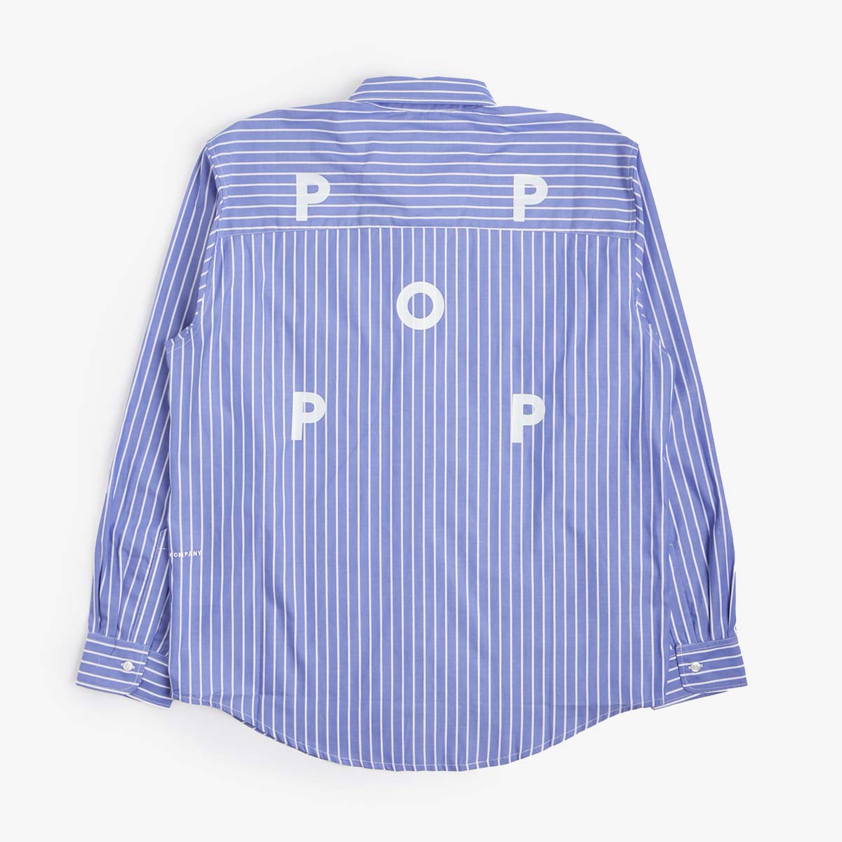 Pop Trading Company Logo Striped Shirt, Blue, Detail Shot 7