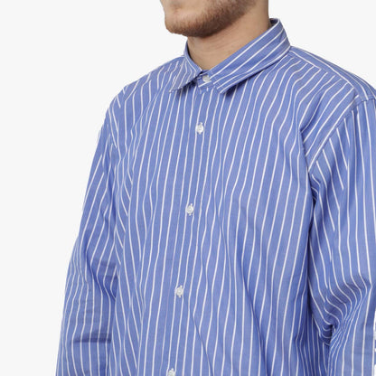 Pop Trading Company Logo Striped Shirt, Blue, Detail Shot 3