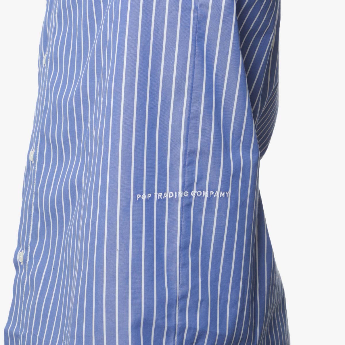 Pop Trading Company Logo Striped Shirt, Blue, Detail Shot 4