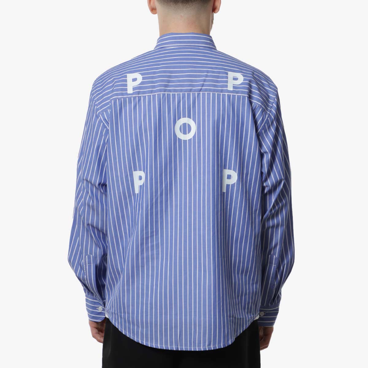 Pop Trading Company Logo Striped Shirt, Blue, Detail Shot 2