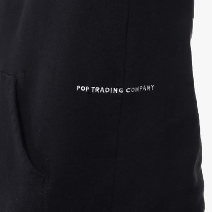 Pop Trading Company Logo Hoodie, Black, White, Detail Shot 3