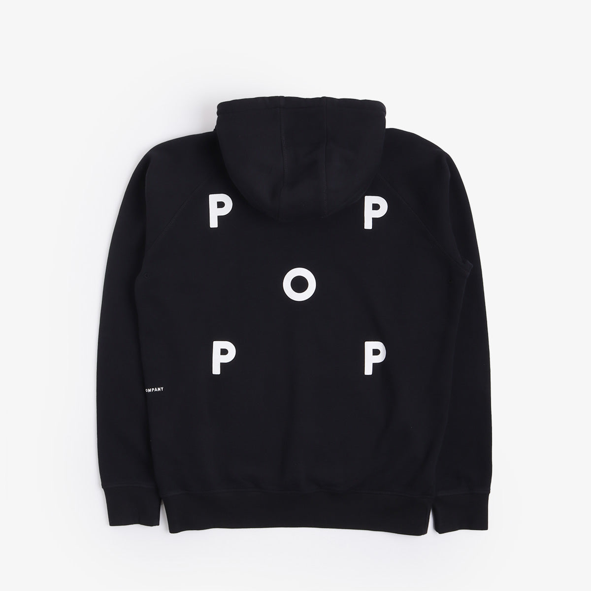Pop Trading Company Logo Hoodie, Black, White, Detail Shot 6