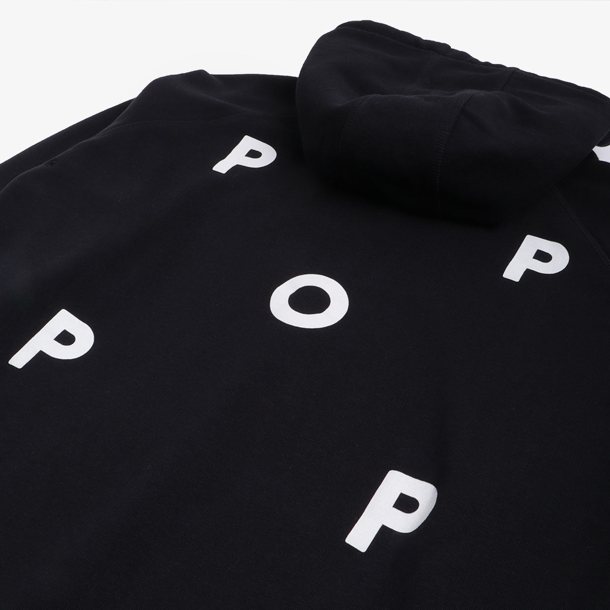 Pop Trading Company Logo Hoodie, Black, White, Detail Shot 8