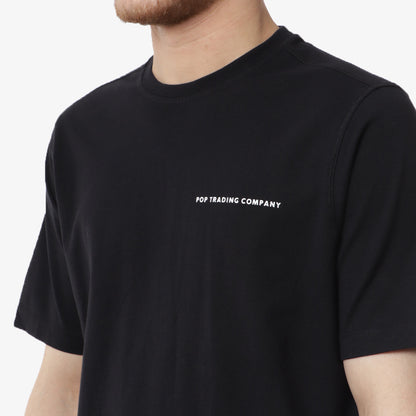 Pop Trading Company Logo T-Shirt, Black, White, Detail Shot 3