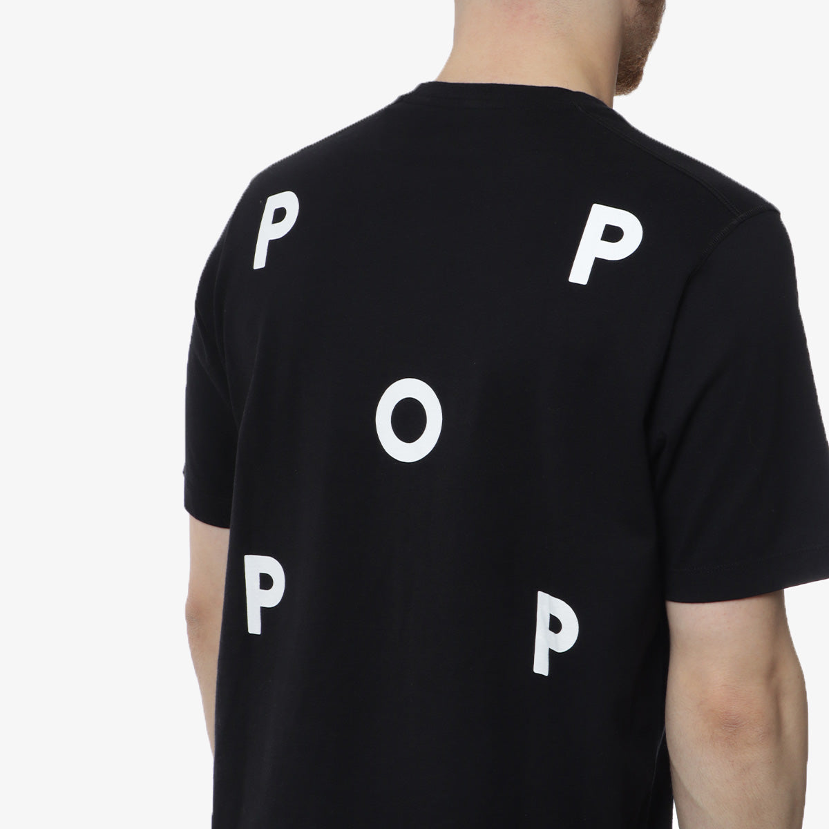 Pop Trading Company Logo T-Shirt, Black, White, Detail Shot 4
