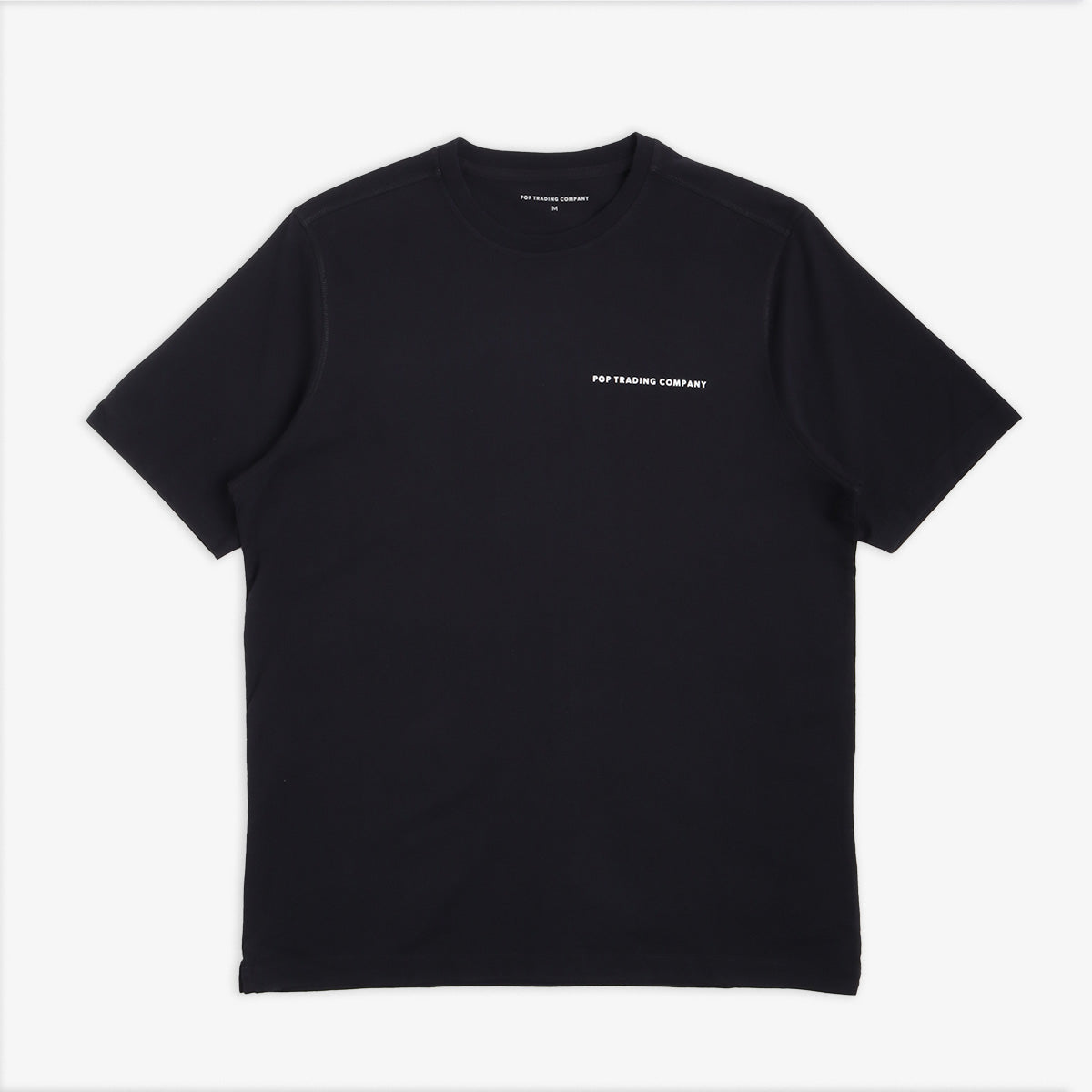 Pop Trading Company Logo T-Shirt, Black, White, Detail Shot 6
