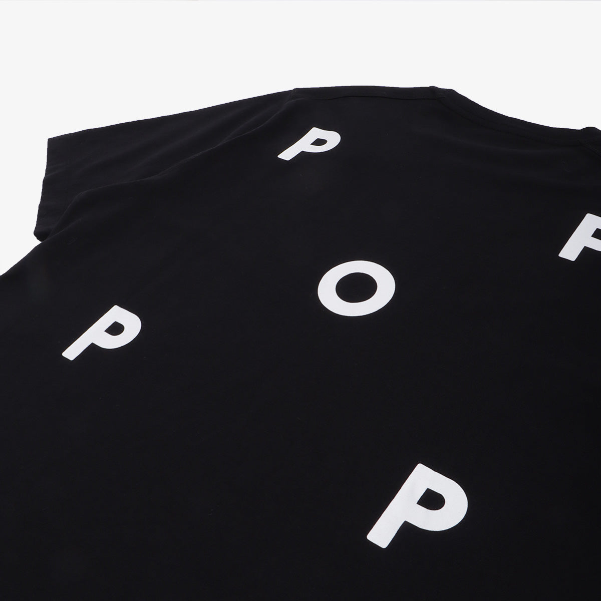 Pop Trading Company Logo T-Shirt, Black, White, Detail Shot 8