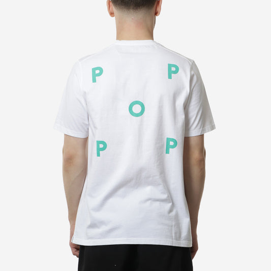 Pop Trading Company Logo T-Shirt, White, Peacock Green, Detail Shot 1