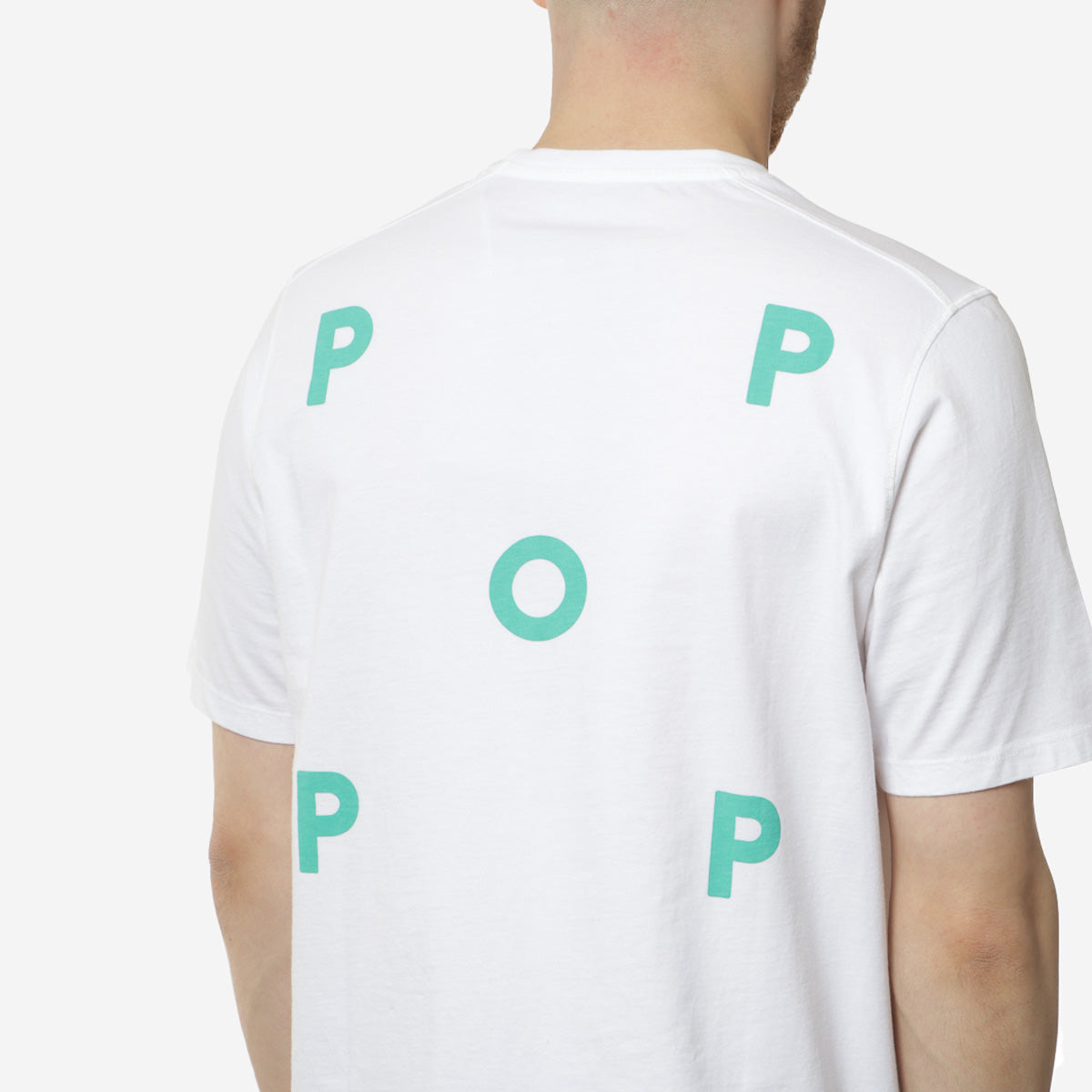 Pop Trading Company Logo T-Shirt, White, Peacock Green, Detail Shot 4