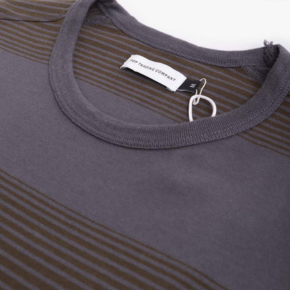 Pop Trading Company Striped Logo Long Sleeve T-Shirt, Charcoal Delicios, Detail Shot 2