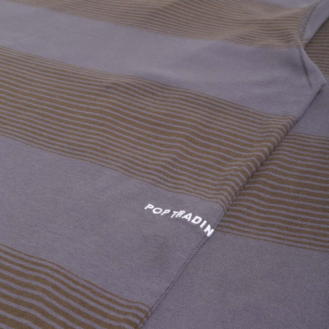 Pop Trading Company Striped Logo Long Sleeve T-Shirt, Charcoal Delicios, Detail Shot 4