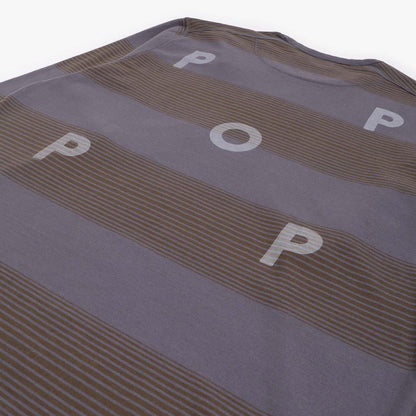 Pop Trading Company Striped Logo Long Sleeve T-Shirt, Charcoal Delicios, Detail Shot 5