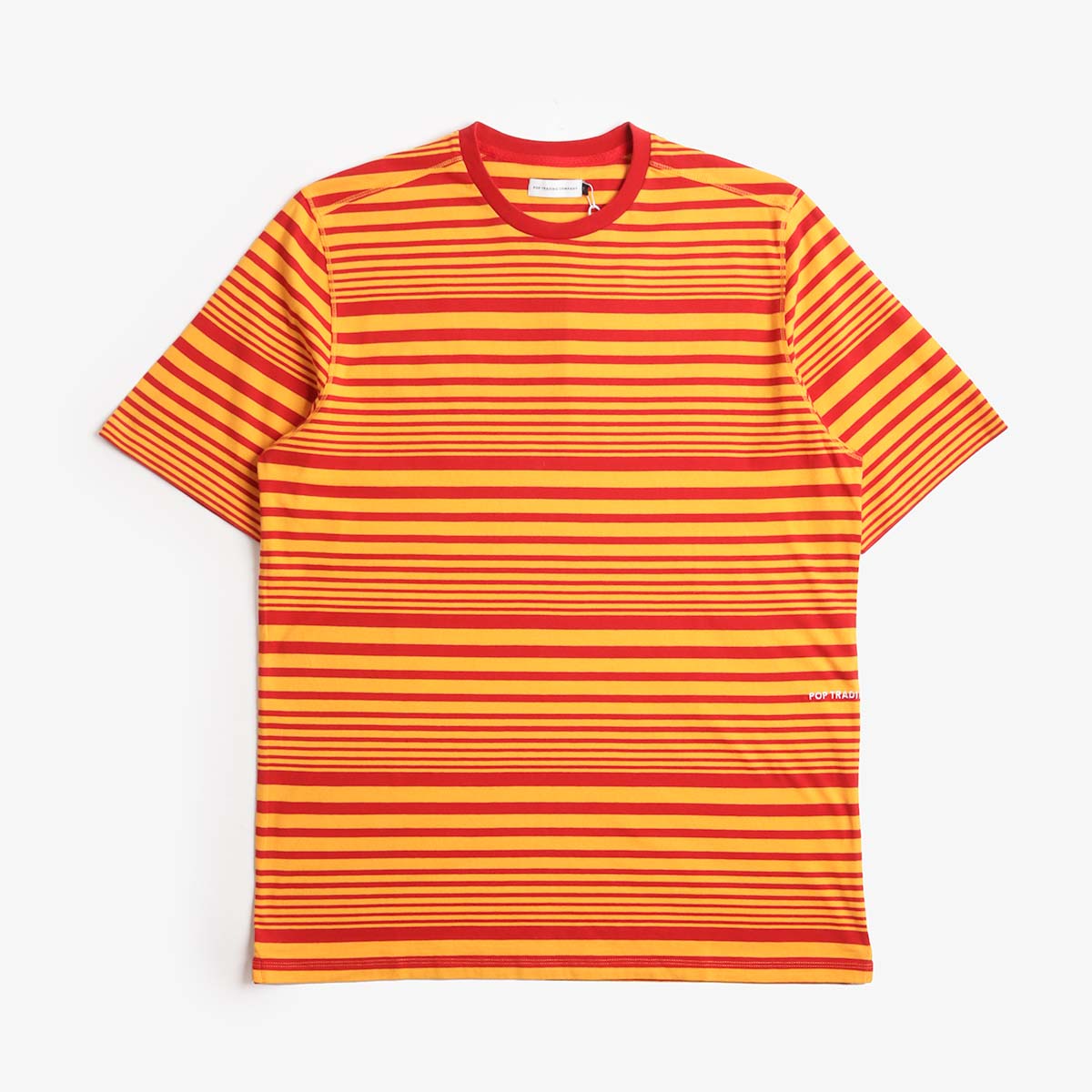 Pop Trading Company Striped Logo T-Shirt, Island Poppy, Detail Shot 2