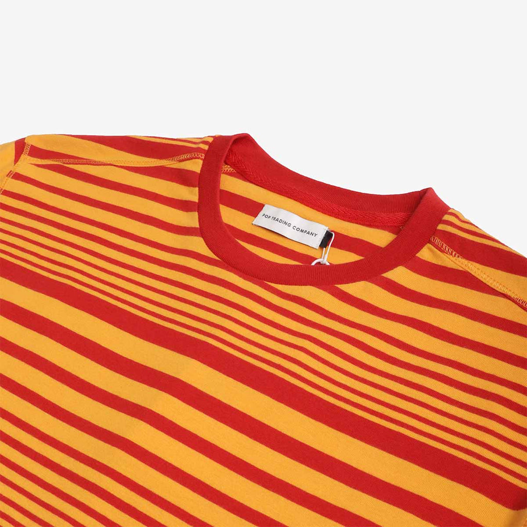 Pop Trading Company Striped Logo T-Shirt, Island Poppy, Detail Shot 3