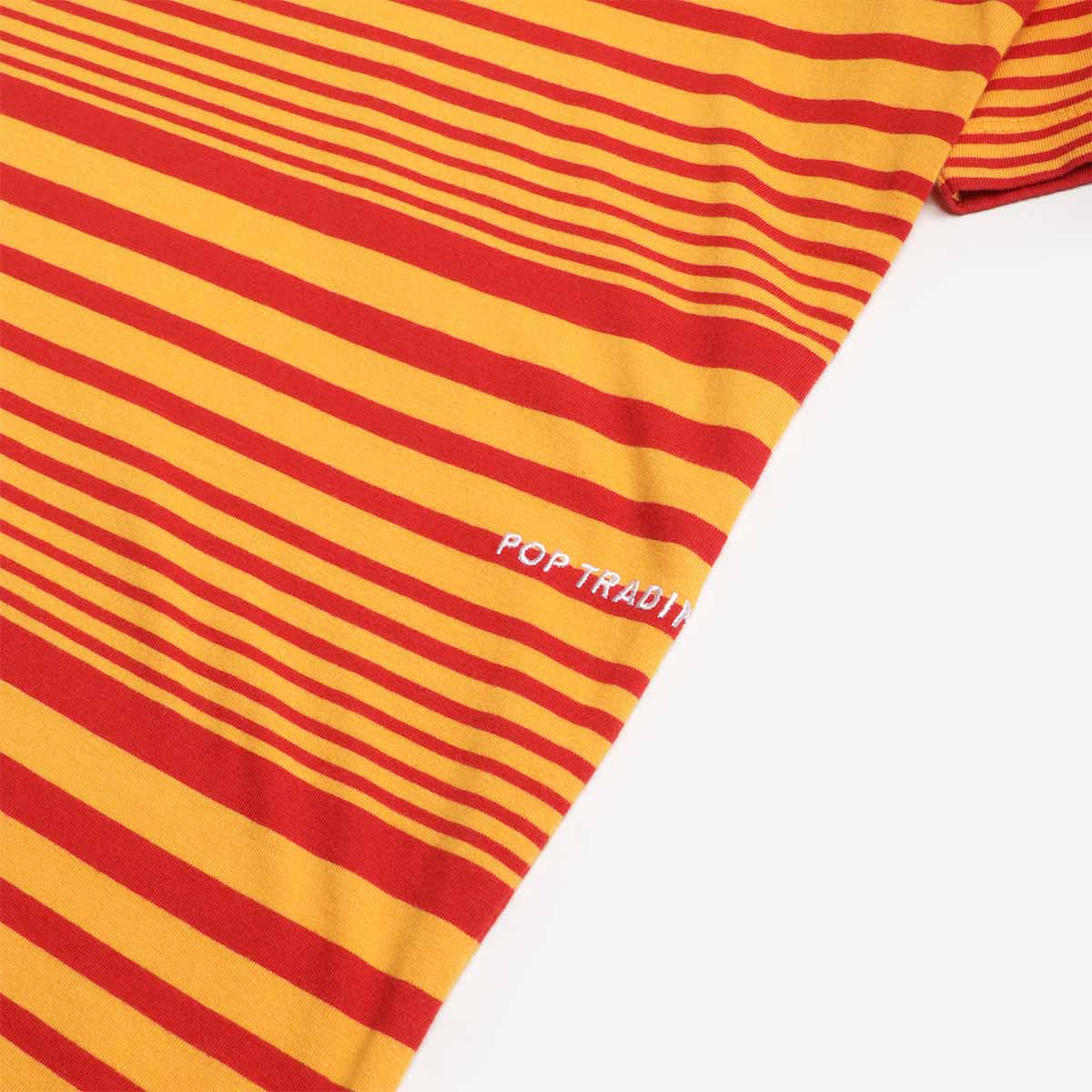 Pop Trading Company Striped Logo T-Shirt, Island Poppy, Detail Shot 4
