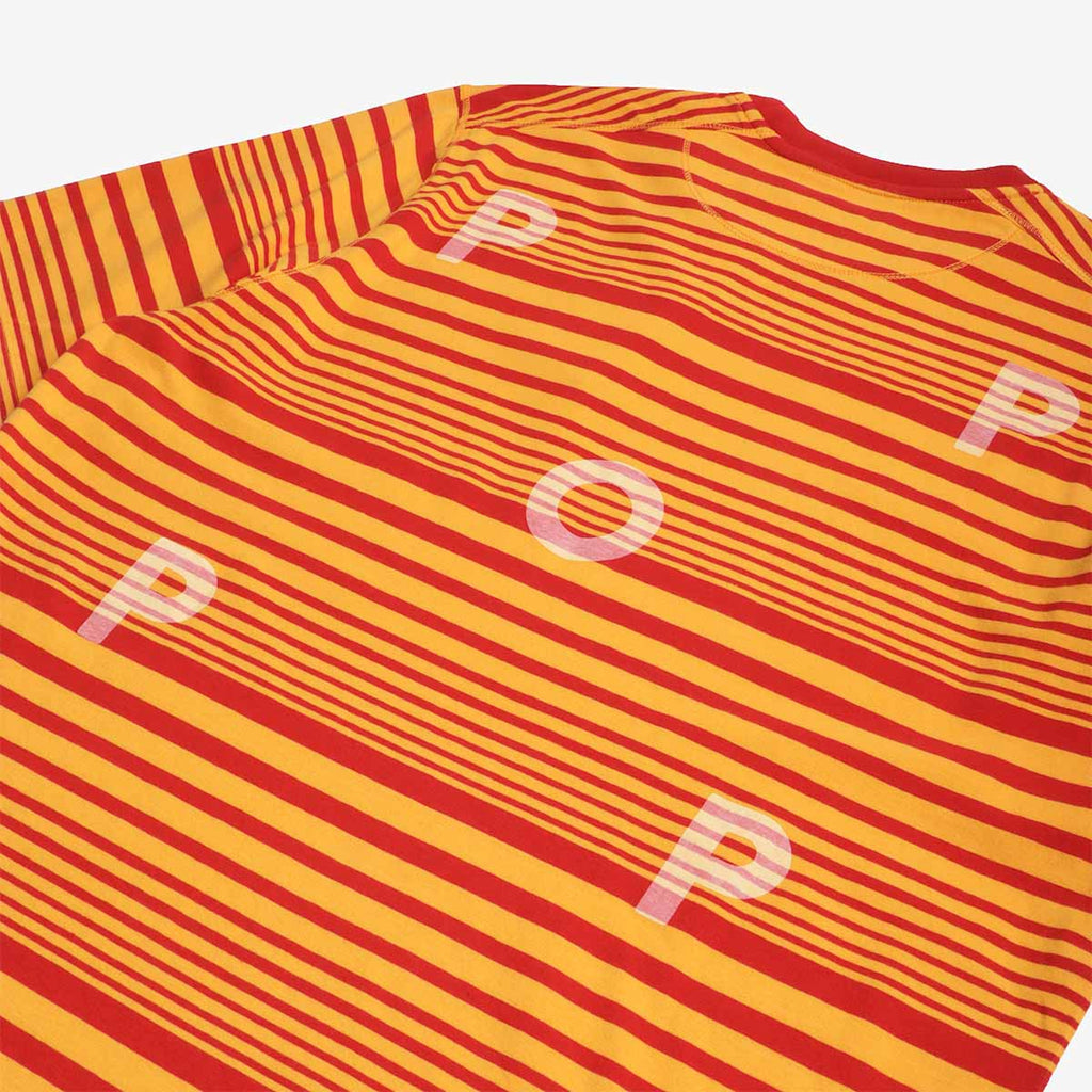 Pop Trading Company Striped Logo T-Shirt, Island Poppy, Detail Shot 5