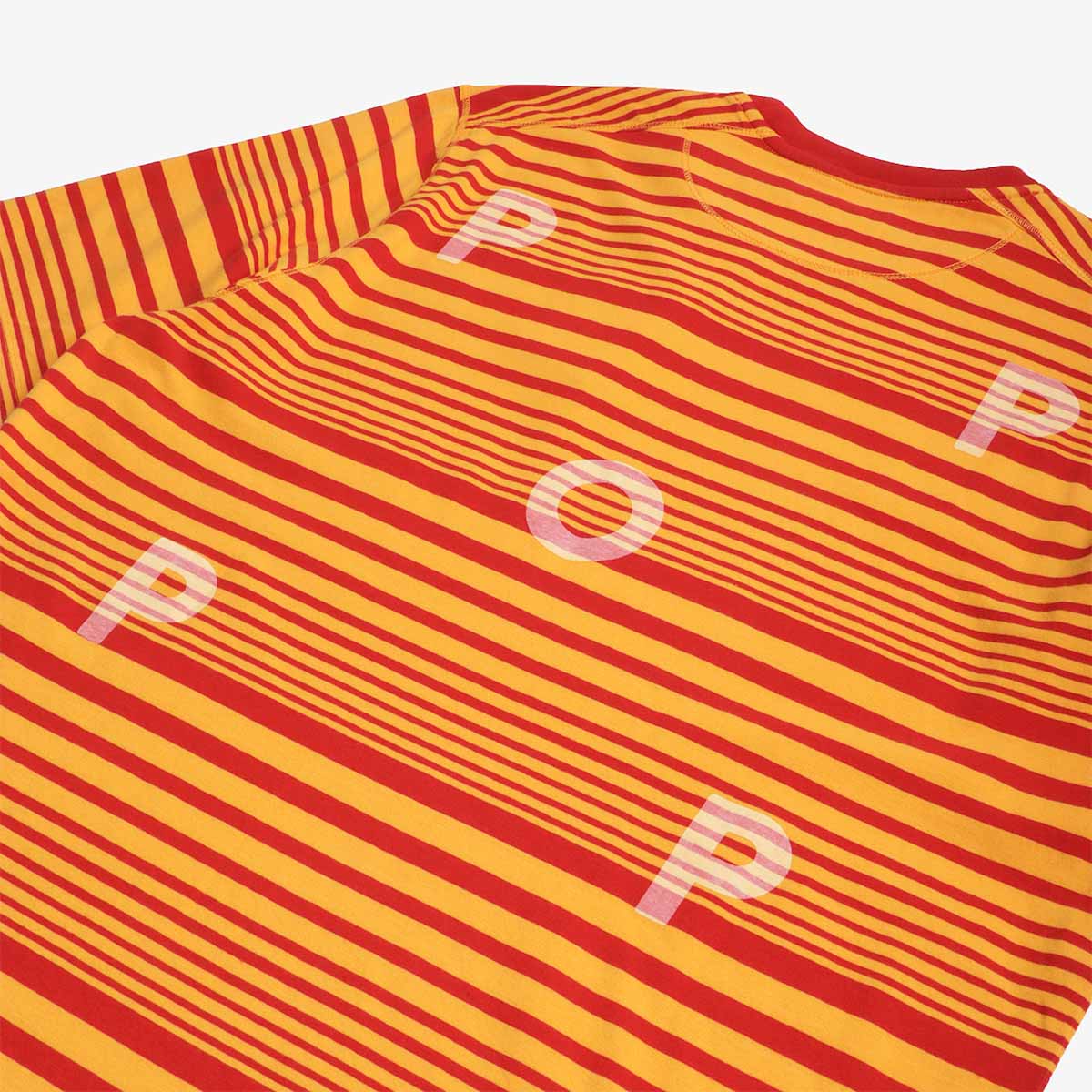 Pop Trading Company Striped Logo T-Shirt, Island Poppy, Detail Shot 5