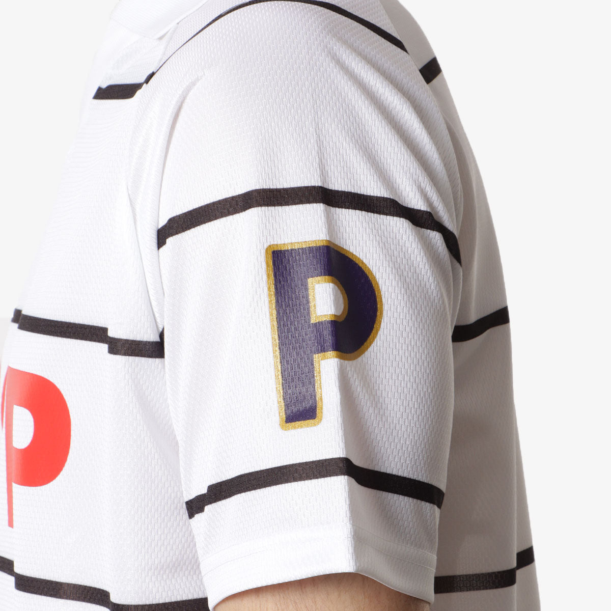 Pop Trading Company Striped Sportif Shirt, White, Detail Shot 2